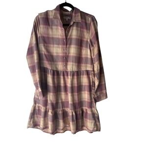 TOAD&CO Plaid Tiered Shirt Dress Women S Long Sl Collared Parie Peasant Cottage